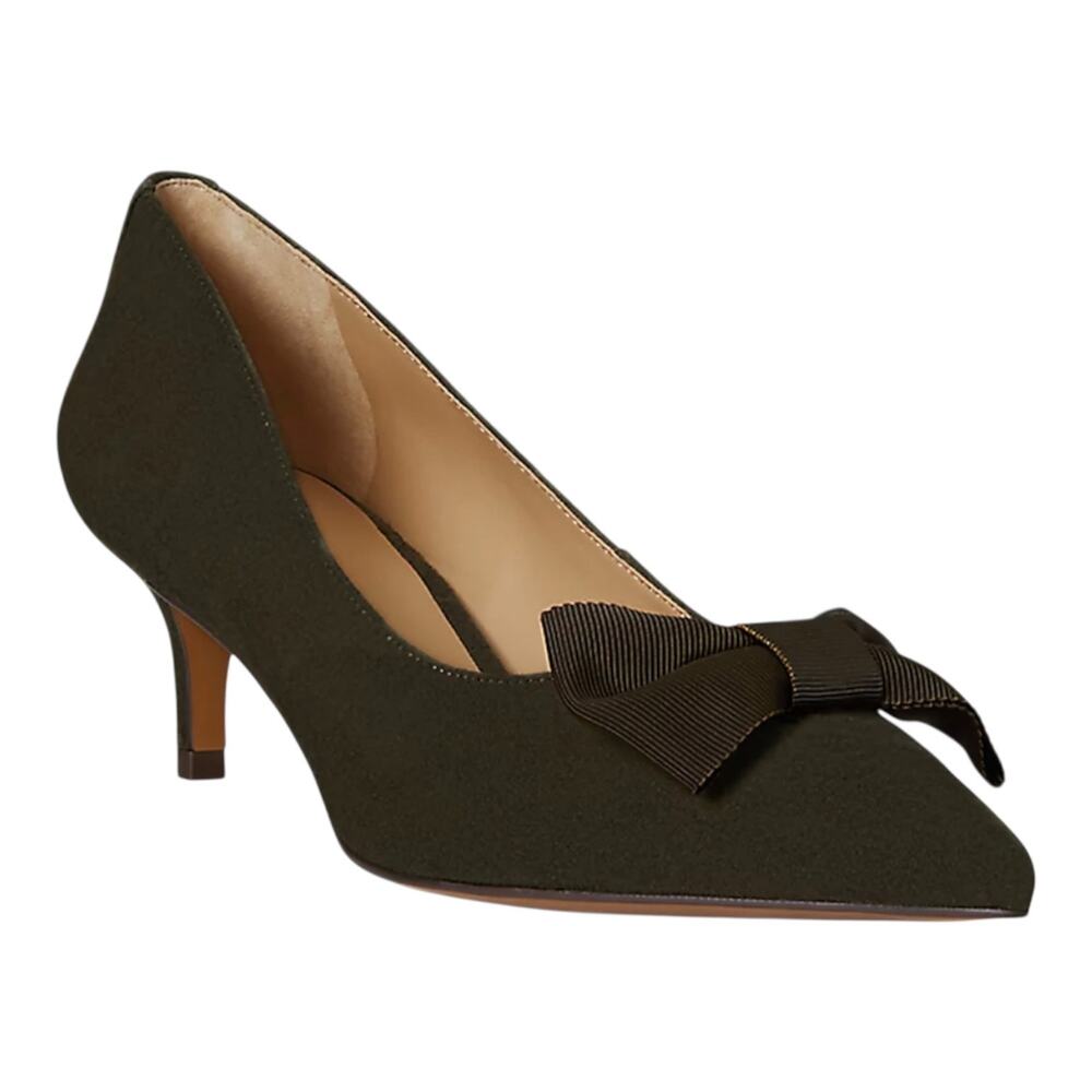 Lauren Ralph Lauren Women's Adrienne Suede Bow Kitten Heel Pumps Olive Size 9
